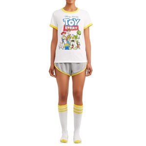 Juniors 3 pc TOY STORY Pajama Set T-Shirt Shorts Socks Size Med Large XL NWT